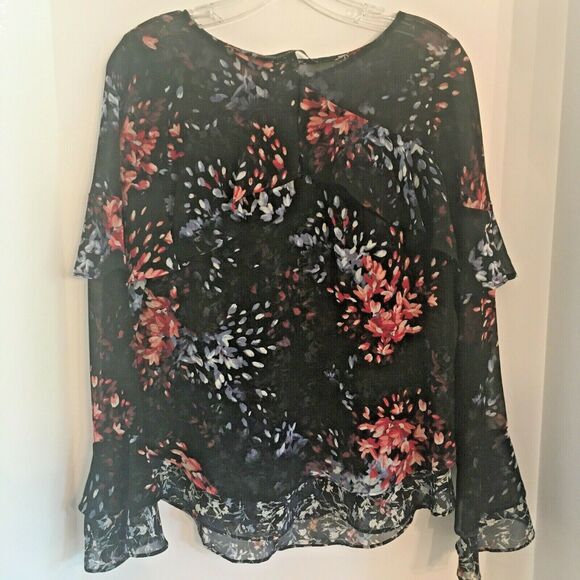 White House Black Market floral top sheer ruffles - Picture 6 of 6
